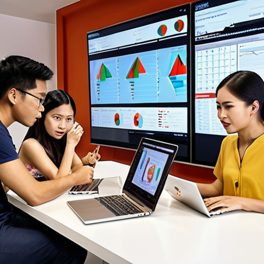 **

A vibrant, eye-level shot of a diverse team of Thai professionals (media planner, designer) collaboratively working on a modern advertising campaign in a trendy Bangkok co-working space.  Digital screens display data dashboards and creative visuals.  Emphasis on teamwork and the fusion of data analysis with artistic design for impactful advertising. The atmosphere is energetic and innovative.

**
