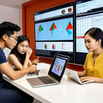 **

A vibrant, eye-level shot of a diverse team of Thai professionals (media planner, designer) collaboratively working on a modern advertising campaign in a trendy Bangkok co-working space.  Digital screens display data dashboards and creative visuals.  Emphasis on teamwork and the fusion of data analysis with artistic design for impactful advertising. The atmosphere is energetic and innovative.

**