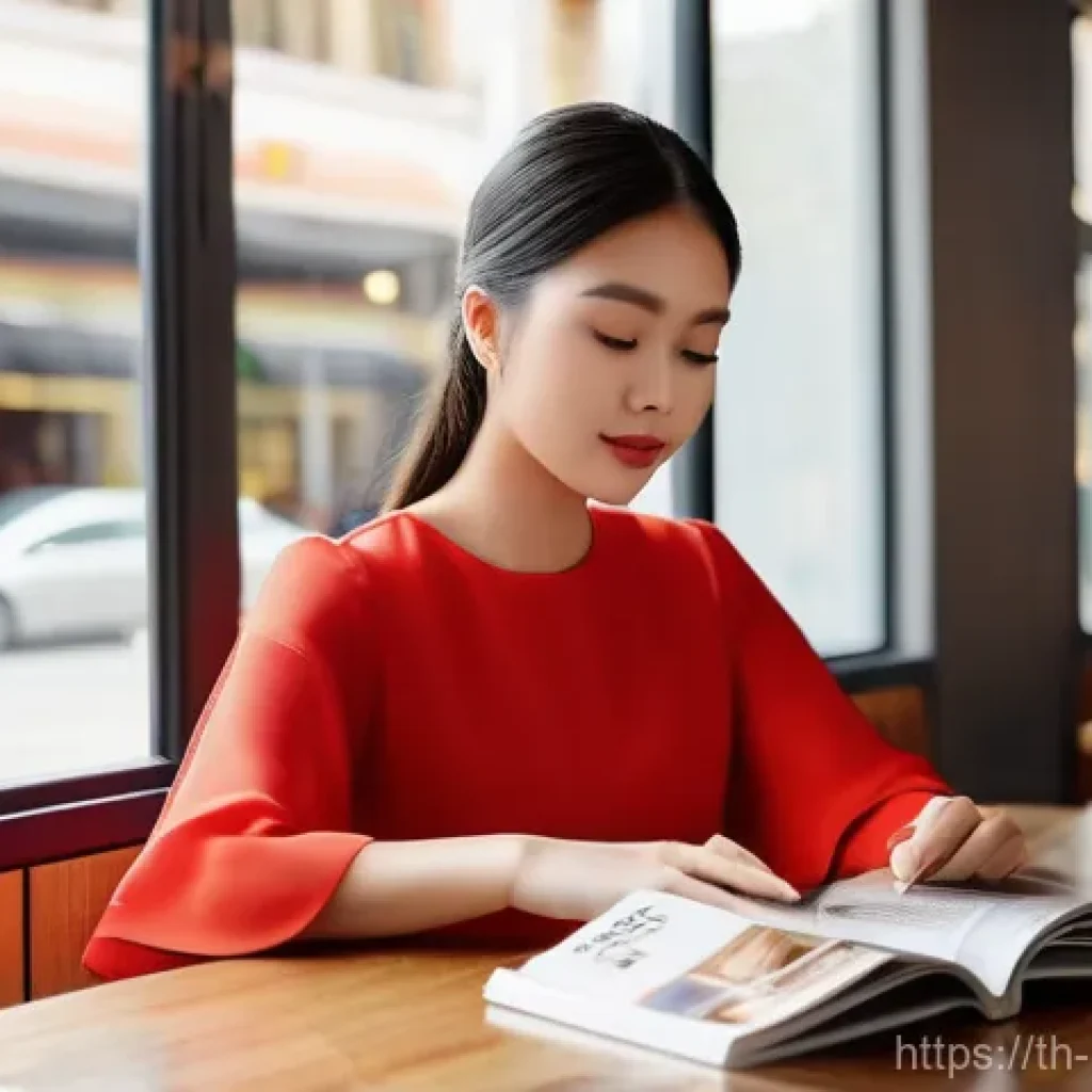 미디어 플래너의 인쇄 광고 전략 - **Prompt:** A young Thai woman, elegantly dressed in a chic, modest outfit, sits comfortably in a br...