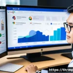 Home 20 미디어 플래너 경력 전환 가이드 - A professional Thai digital media planner working in a modern office environment, analyzing data on ...