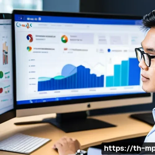Home 32 미디어 플래너 경력 전환 가이드 - A professional Thai digital media planner working in a modern office environment, analyzing data on ...