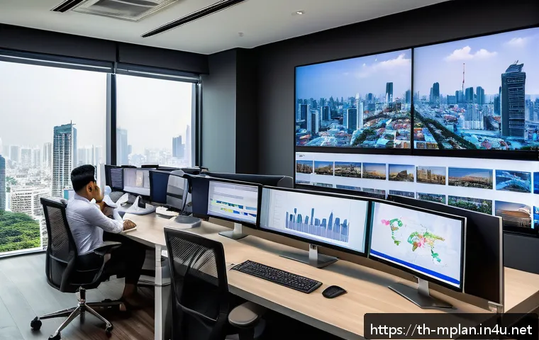 미디어 플래너 필수 이론 - A modern digital marketing team collaborating in a bright Bangkok office, featuring diverse Thai pro...